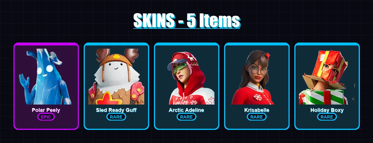 [PS4/PS5/PC] | Polar Peely | Sled Ready Guff | Arctic Adeline | Krisabelle | Holiday Boxy | 5 skin | 23 pickaxe | 17 emote | 25 glider | Lv510