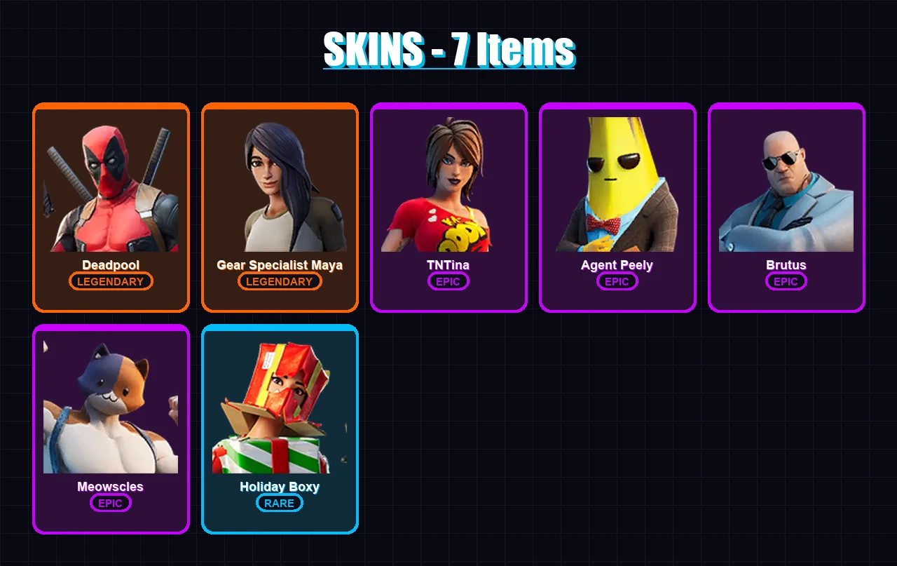 [PC/PSN] | Deadpool | Gear Specialist Maya | TNTina | Agent Peely | Brutus | 7 skin | 11 pickaxe | 9 emote | 14 glider | Lv141