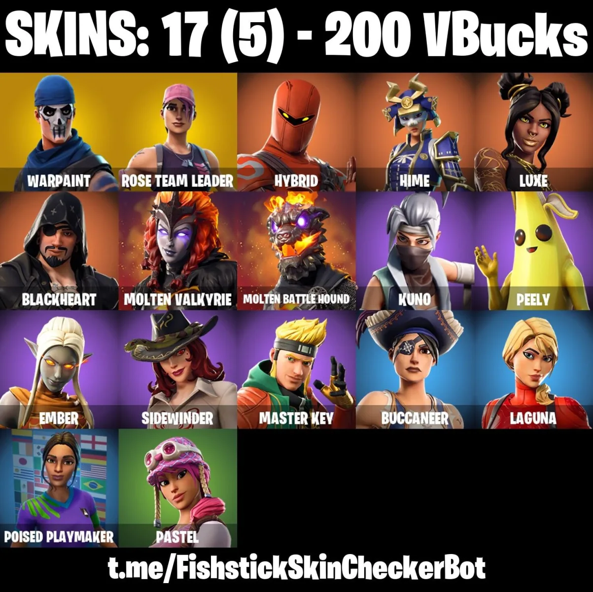 17 skins OG STW Limited Edition Hybrid Hime Blackheart Luxe Molten Valkyrie Molten Battle Hound Ember Sidewinder All Platforms — Fortnite account