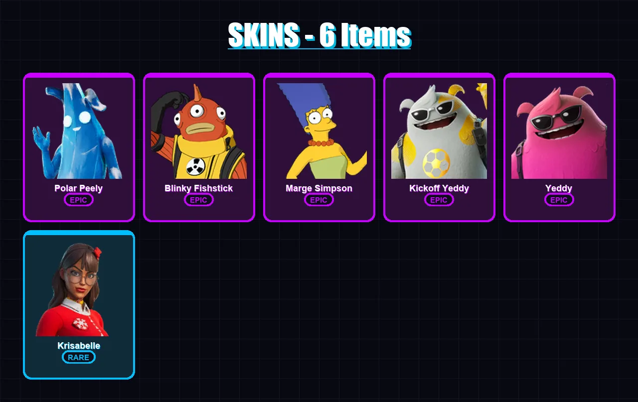 [PC/XBOX/PSN] | Polar Peely | Blinky Fishstick | Marge Simpson | Kickoff Yeddy | Yeddy | 6 skin | 16 pickaxe | 8 emote | 13 glider | Lv90