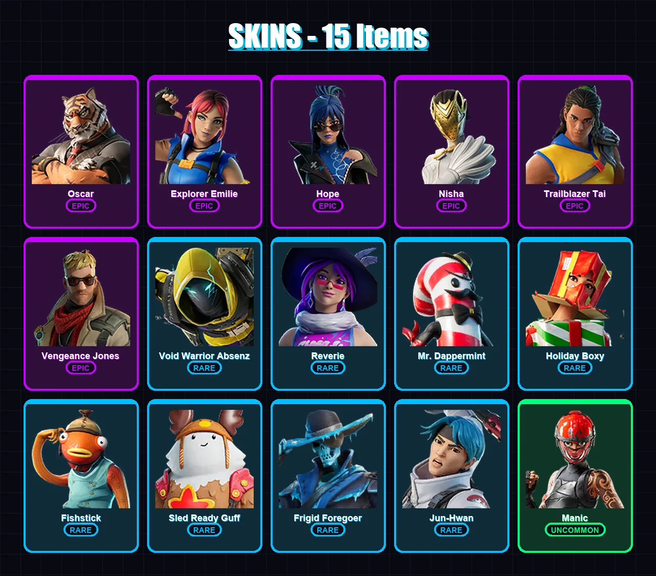 [PC/XBOX] | Oscar | Explorer Emilie | Hope | Nisha | Trailblazer Tai | 15 skin | 22 pickaxe | 12 emote | 20 glider | Lv220