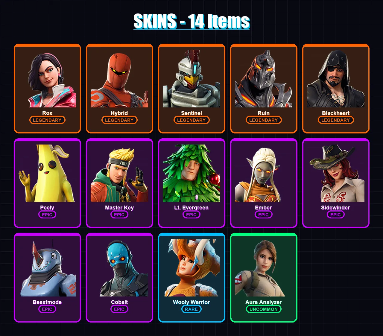[PS4/PS5/XBOX/PC] | Rox | Hybrid | Sentinel | Ruin | Blackheart | 14 skin | 18 pickaxe | 23 emote | 26 glider | Lv417