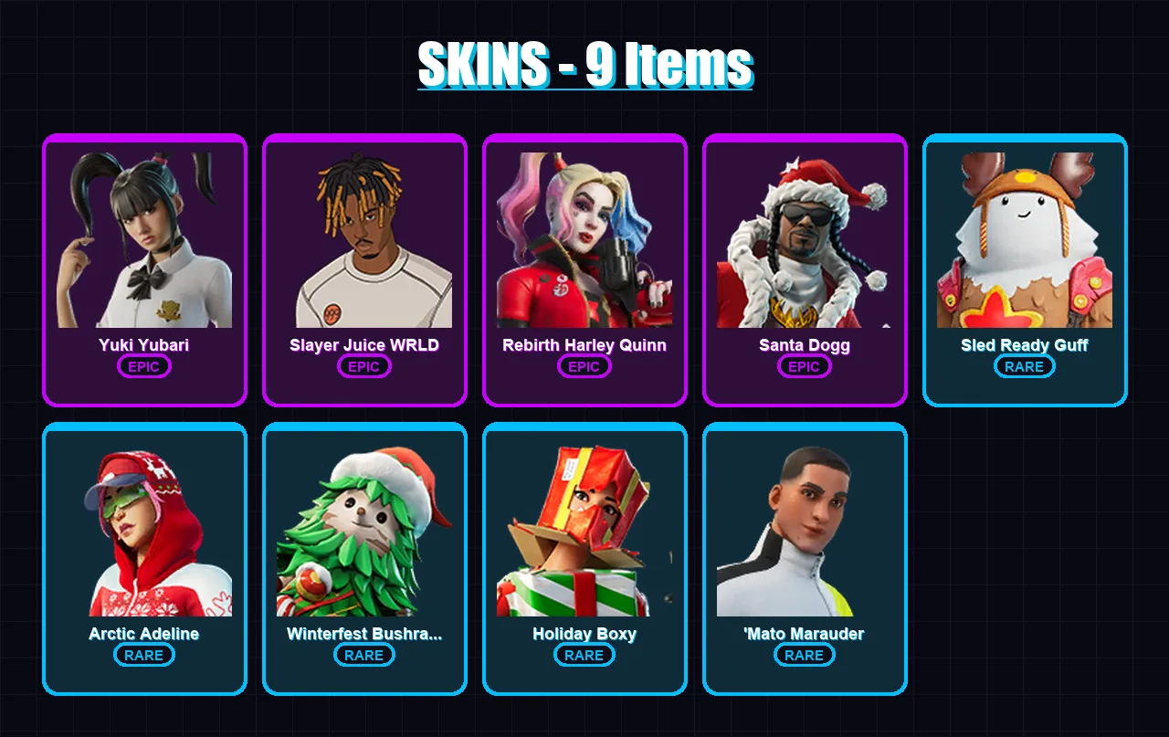 [PC/XBOX/PSN] | Yuki Yubari | Slayer Juice WRLD | Rebirth Harley Quinn | 9 skin | Lv86