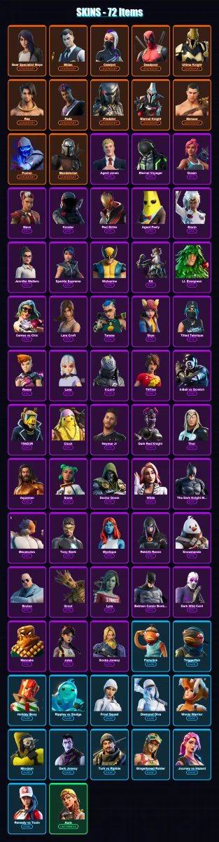 [SWITCH/PC] | Gear Specialist Maya | Midas | Catalyst | Deadpool | Ultima Knight | 72 skin | 68 pickaxe | 78 emote | 71 glider | Lv961