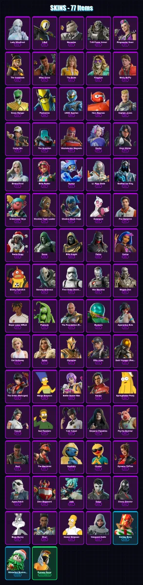 [PC/XBOX] | Lady Windfrost | 1-Ball | Meowdas | T-60 Power Armor | Ringmaster Scarr | 77 skin | 138 pickaxe | 89 emote | 101 glider | Lv1449
