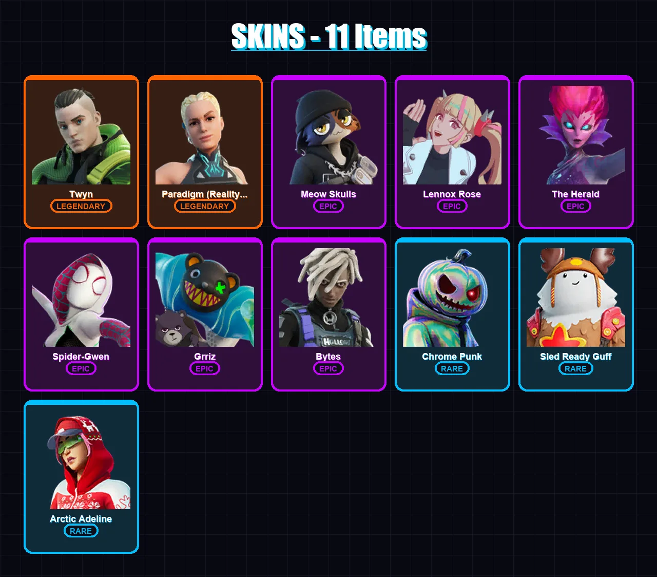 [PS4/PS5/XBOX/PC] | Twyn | Paradigm (Reality-659) | Meow Skulls | Lennox Rose | The Herald | 11 skin | 18 pickaxe | 16 emote | 16 glider | Lv216
