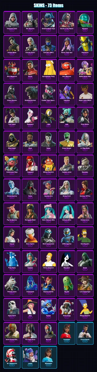 [PC/XBOX] | Vanguard Zadie | War Machine | Shadow Blade Hope | Haruka of the Masks | Mysterio | 73 skin | 123 pickaxe | 79 emote | 83 glider | Lv129
