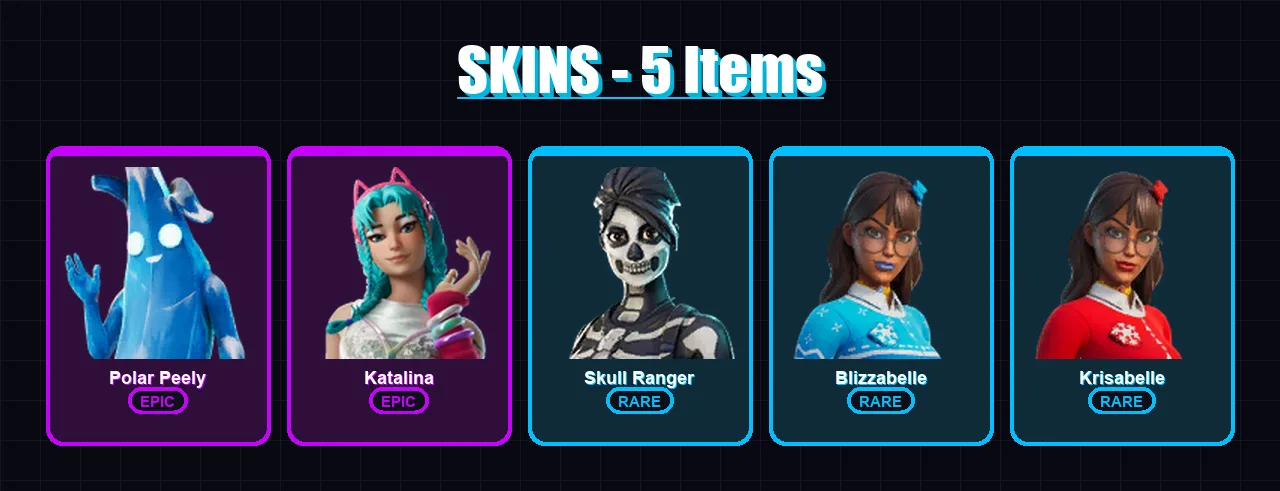 [PC/PSN] | Polar Peely | Katalina | Skull Ranger | Blizzabelle | Krisabelle | 5 skin | 9 pickaxe | 6 emote | 7 glider | Lv67