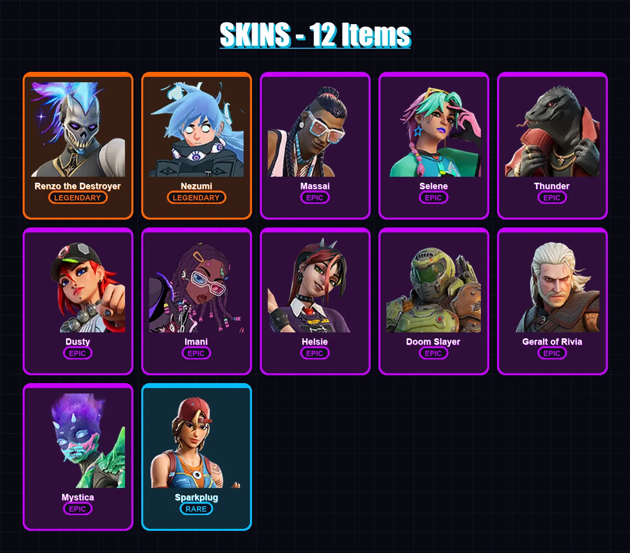 [PC/XBOX/PSN] | Renzo the Destroyer | Nezumi | Massai | Selene | Thunder | 12 skin | 21 pickaxe | 21 emote | 22 glider | Lv247 — Fortnite account