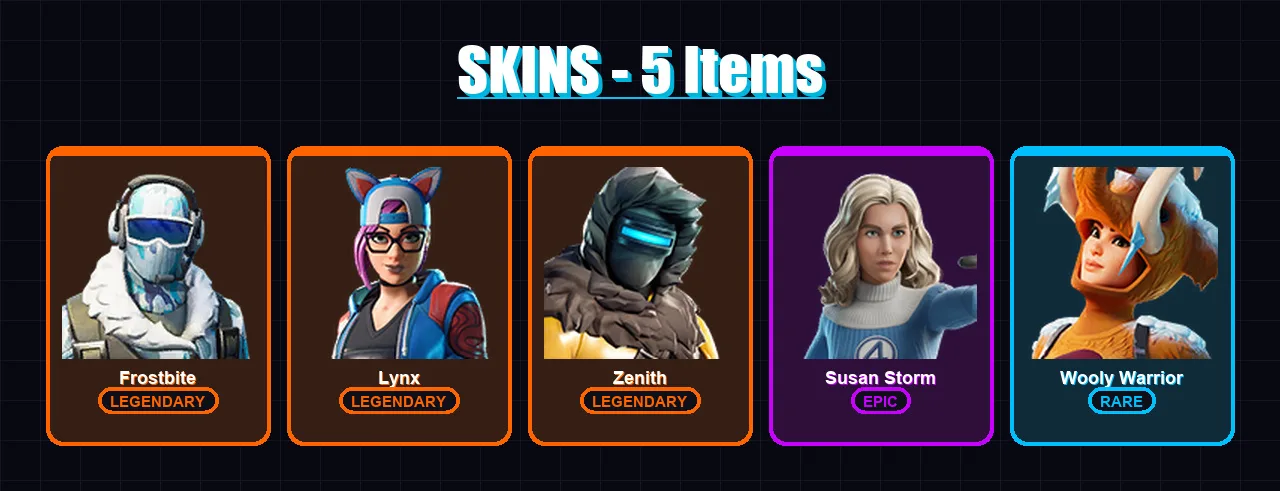 [PS4/PS5/XBOX/PC] | Frostbite | Lynx | Zenith | Susan Storm | Wooly Warrior | 5 skin | 26 pickaxe | 20 emote | 22 glider | Lv288