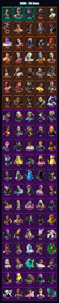 [PC/PSN] | John Wick | Rose Team Leader | Warpaint | Mandalorian | Backlash | 145 skin | 143 pickaxe | 252 emote | 112 glider | Lv1220