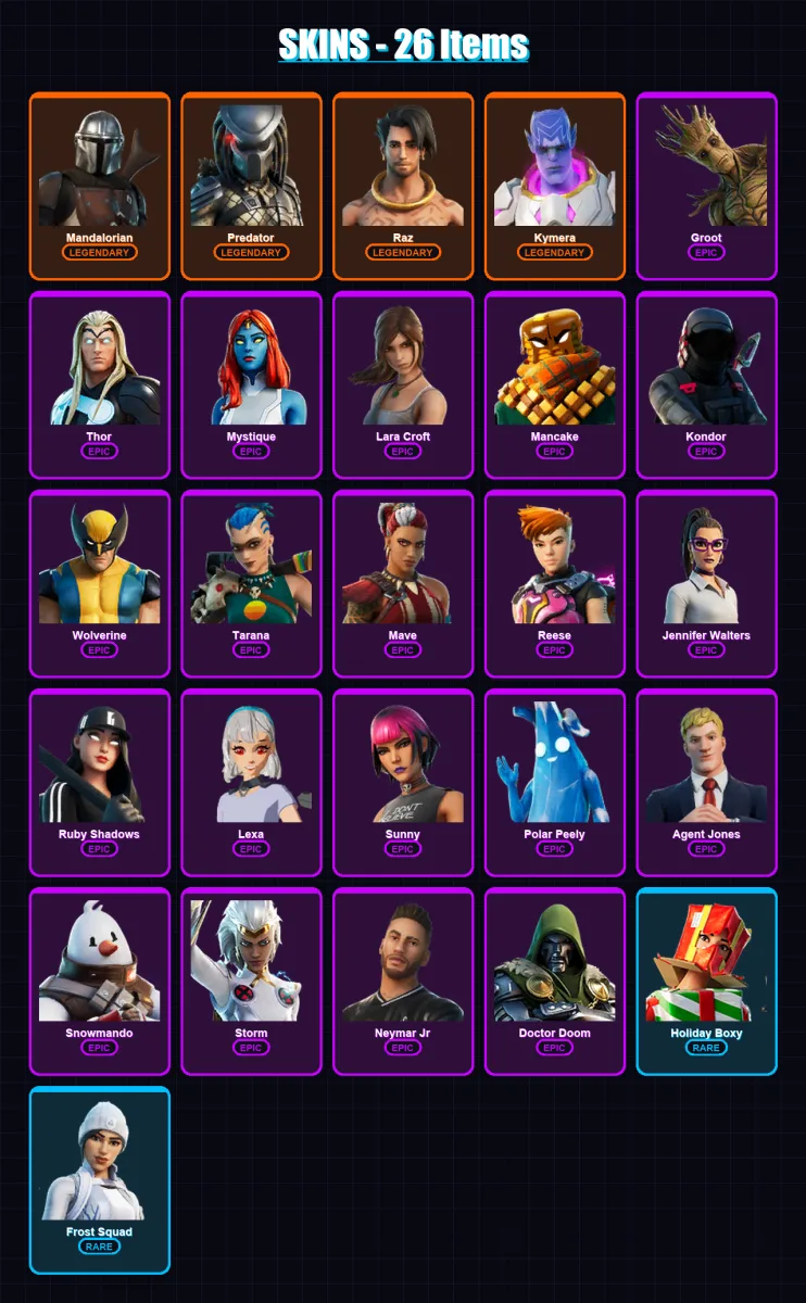 [PC/XBOX/PSN] | Mandalorian | Predator | Raz | Kymera | Groot | 26 skin | 35 pickaxe | 23 emote | 39 glider | Lv566 — Fortnite account