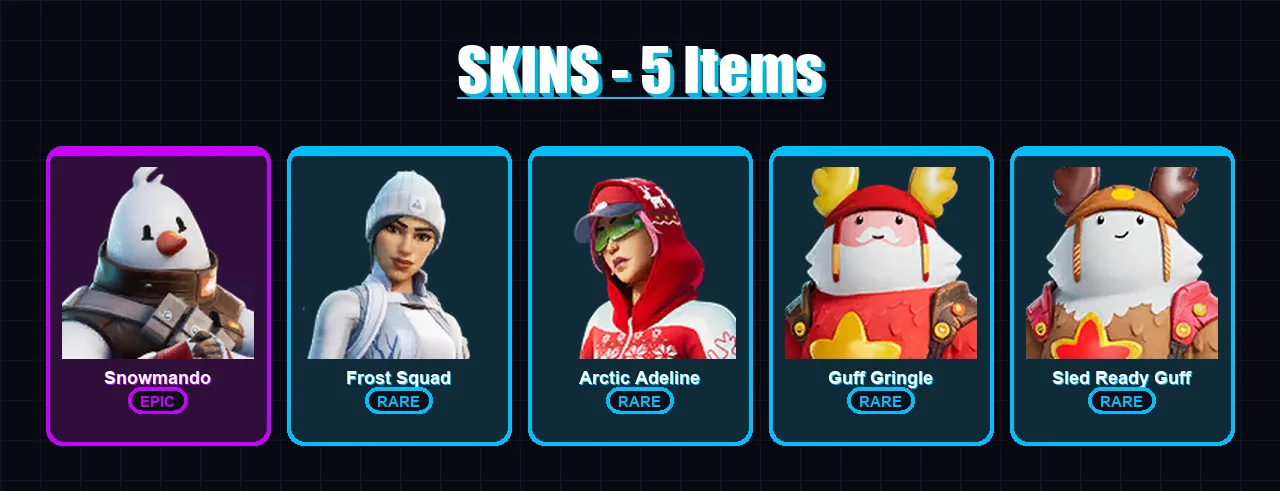 [PC/XBOX/PSN] | Snowmando | Frost Squad | Arctic Adeline | Guff Gringle | Sled Ready Guff | 5 skin | 14 pickaxe | 14 emote | 16 glider | Lv459