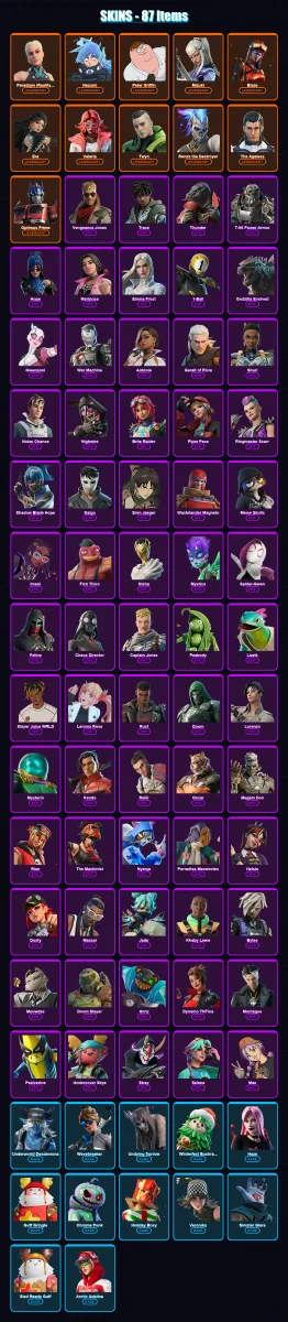 [PC/XBOX/PSN] | Paradigm (Reality-659) | Nezumi | Peter Griffin | Mizuki | Blaze | 87 skin | 116 pickaxe | 82 emote | 94 glider | Lv1516