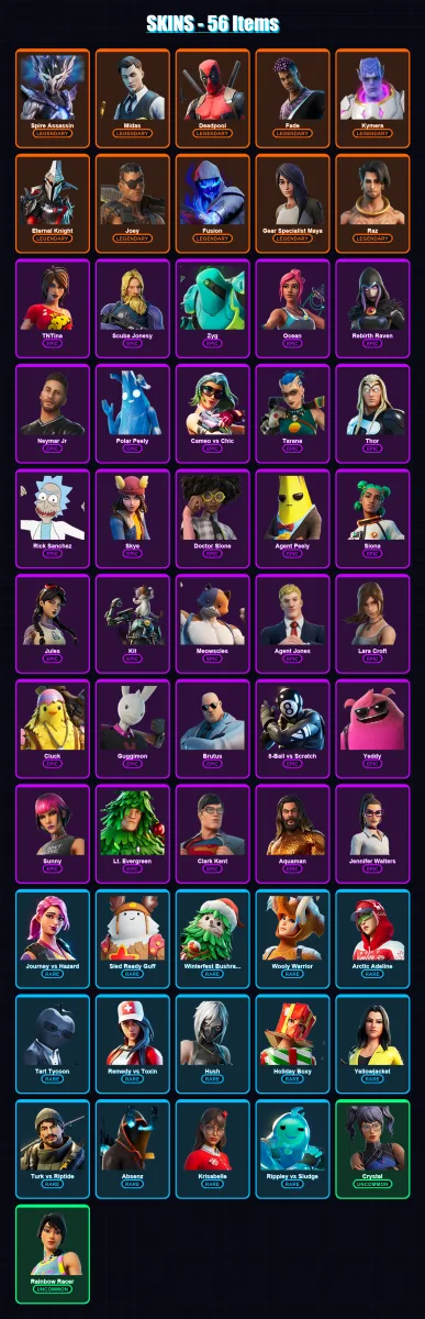 [PS4/PS5/XBOX/PC] | Spire Assassin | Midas | Deadpool | Fade | Kymera | 56 skin | 88 pickaxe | 74 emote | 90 glider | Lv1233