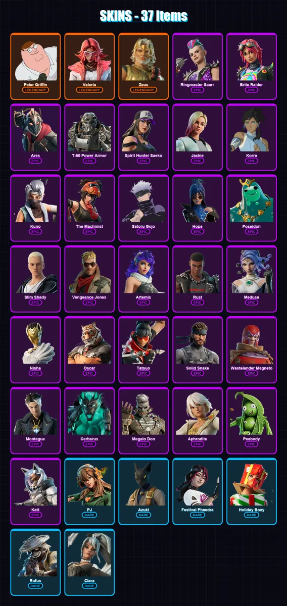 [PC/XBOX/PSN] | Peter Griffin | Valeria | Zeus | Ringmaster Scarr | Brite Raider | 37 skin | 55 pickaxe | 62 emote | 43 glider | Lv563
