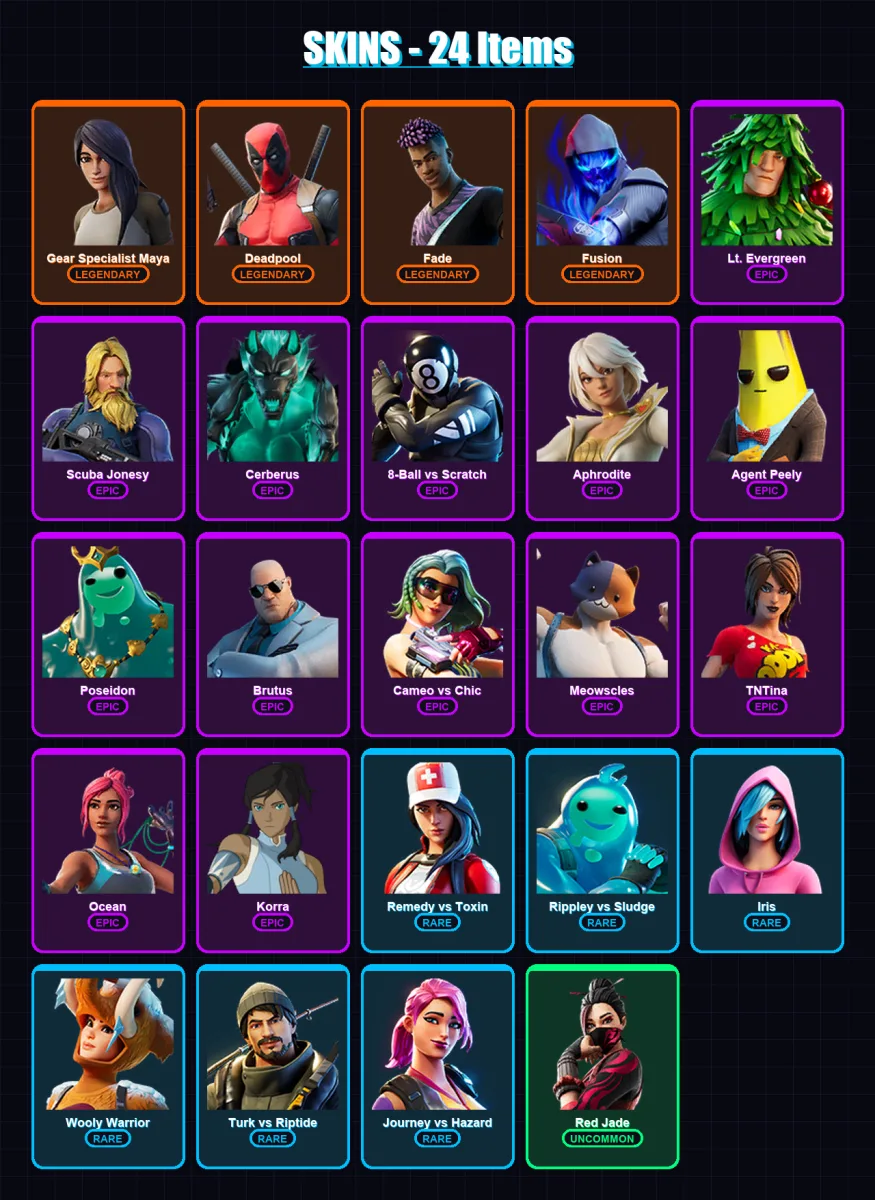 [PC/XBOX/PSN] | Gear Specialist Maya | Deadpool | Fade | Fusion | Lt. Evergreen | 24 skin | 27 pickaxe | 30 emote | 27 glider | Lv432 — Fortnite account