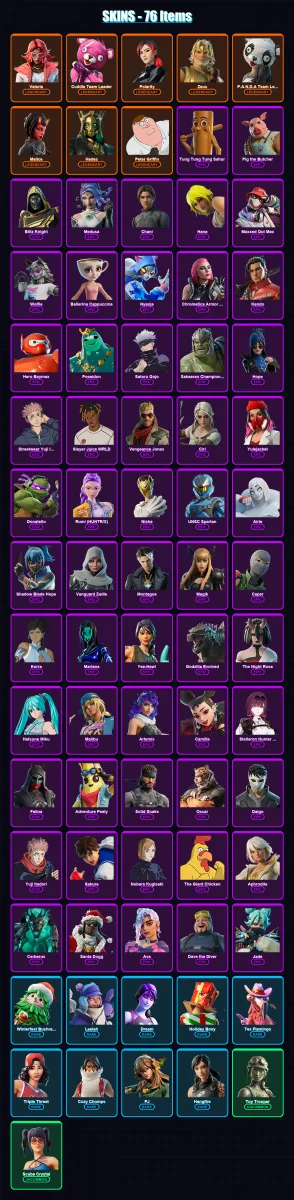 [PC/XBOX/PSN] | Valeria | Cuddle Team Leader | Polarity | Zeus | P.A.N.D.A Team Leader | 76 skin | 139 pickaxe | 122 emote | 80 glider | Lv1147