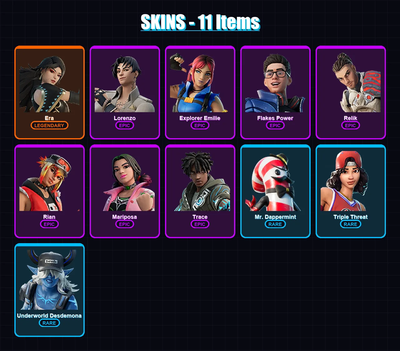 [PC/XBOX] | Era | Lorenzo | Explorer Emilie | Flakes Power | Relik | 11 skin | 18 pickaxe | 7 emote | 15 glider | Lv219