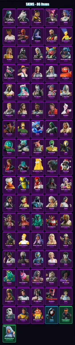 [PC/PSN] | Skull Commander | Fletcher Kane | The Voidblade | Power Punk | Medusa | 86 skin | 119 pickaxe | 84 emote | 80 glider | Lv835