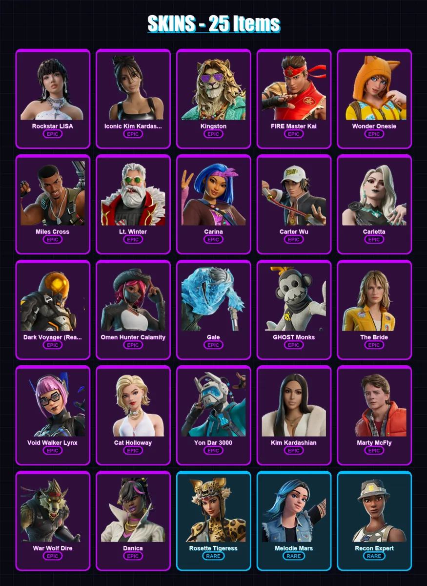 [PC/XBOX/PSN] | Rockstar LISA | Iconic Kim Kardashian | Kingston | 25 skin | Lv118 — Fortnite account