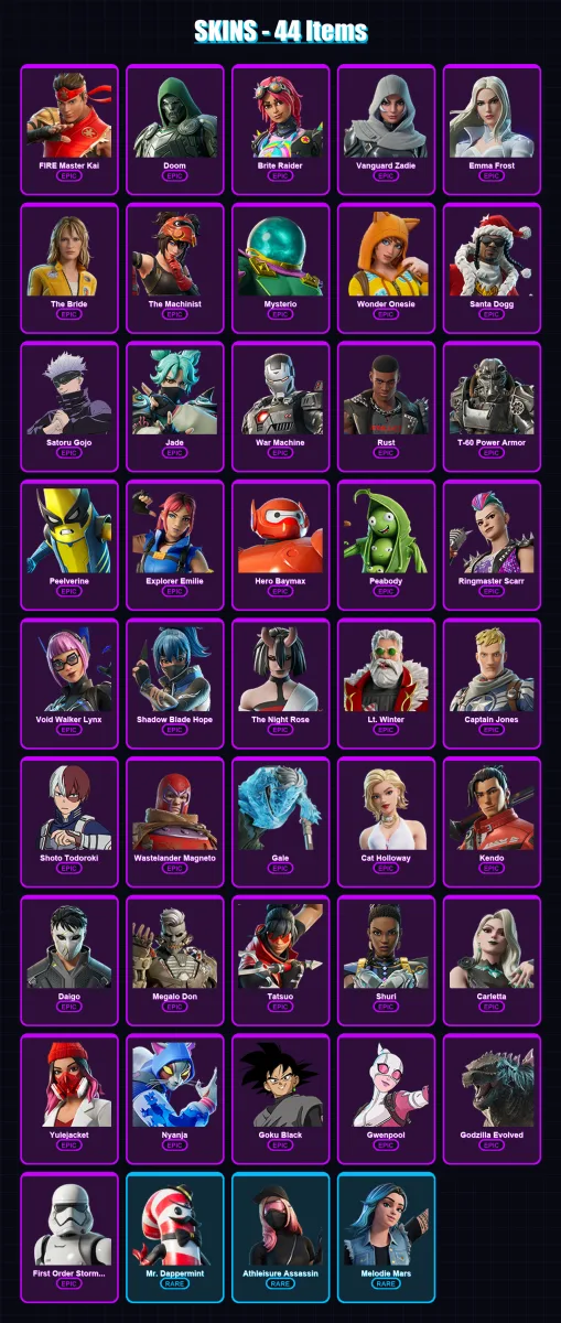 [PC] | FIRE Master Kai | Doom | Brite Raider | Vanguard Zadie | Emma Frost | 44 skin | 76 pickaxe | 58 emote | 54 glider | Lv1128 — Fortnite account