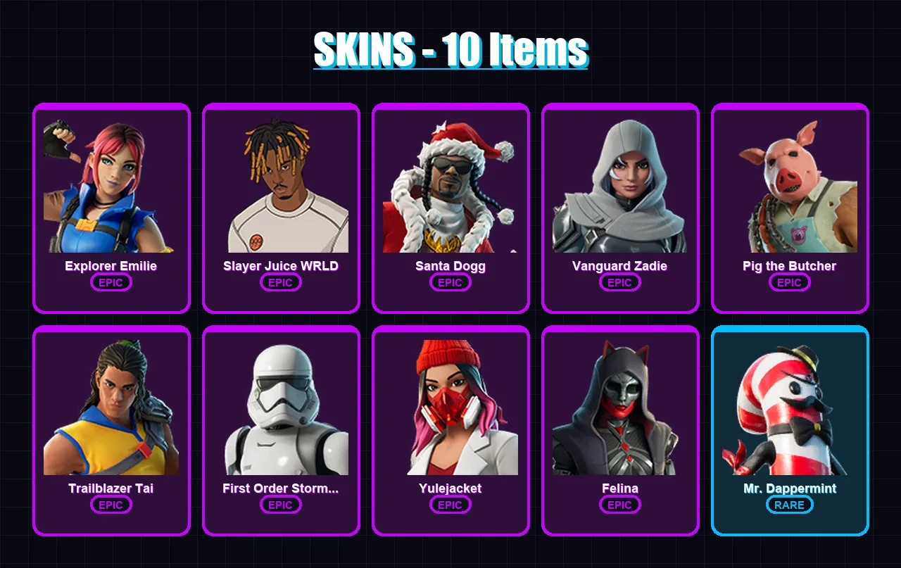 [PC/XBOX/PSN] | Explorer Emilie | Slayer Juice WRLD | Santa Dogg | 10 skin | Lv532