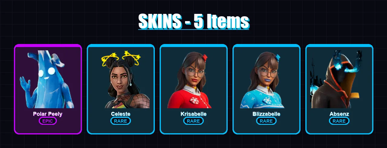 [PC/XBOX/PSN] | Polar Peely | Celeste | Krisabelle | Blizzabelle | Absenz | 5 skin | 12 pickaxe | 13 emote | 15 glider | Lv339
