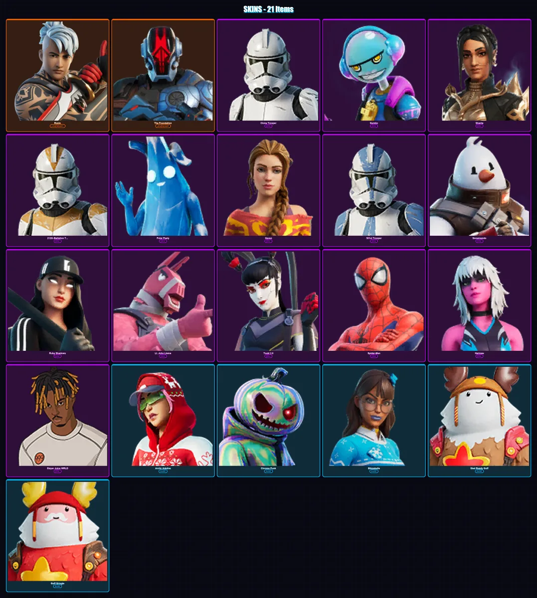 [PC/XBOX] | Ronin | The Foundation | Clone Trooper | Gumbo | Shanta | 21 skin | 31 pickaxe | 25 emote | 34 glider | Lv546