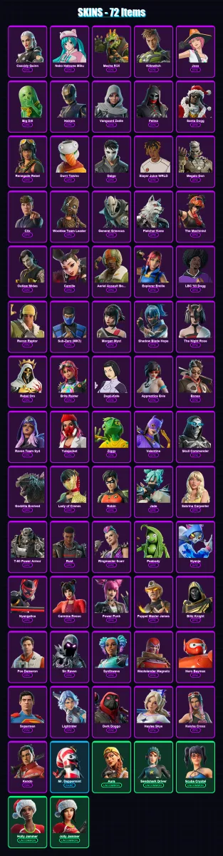 [PC/XBOX/PSN] | Cassidy Quinn | Neko Hatsune Miku | Mecha R3X | Killswitch | Joss | 72 skin | 102 pickaxe | 67 emote | 65 glider | Lv1625