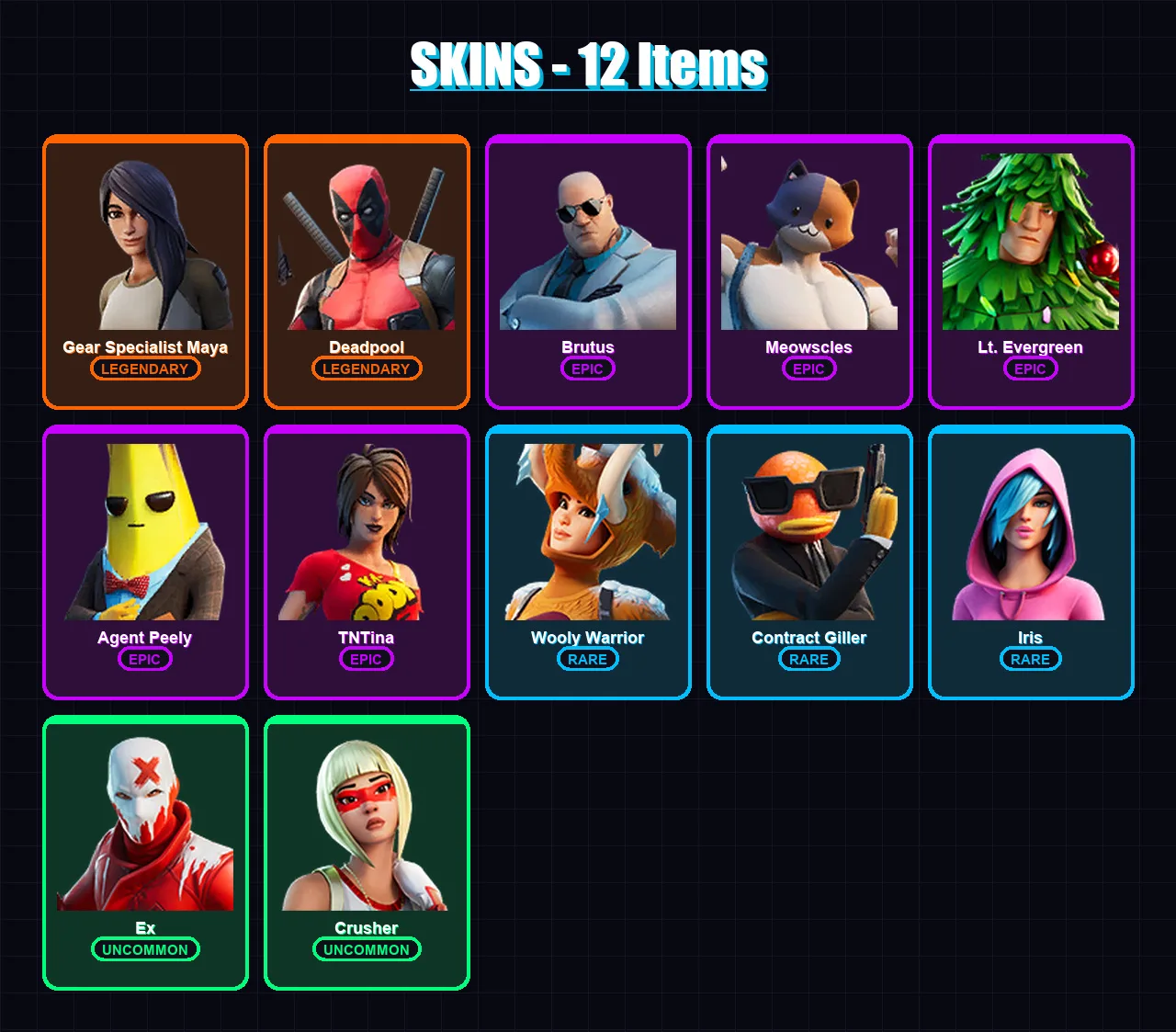 [PC/XBOX/PSN] | Gear Specialist Maya | Deadpool | Brutus | Meowscles | Lt. Evergreen | 12 skin | 11 pickaxe | 17 emote | 12 glider | Lv121