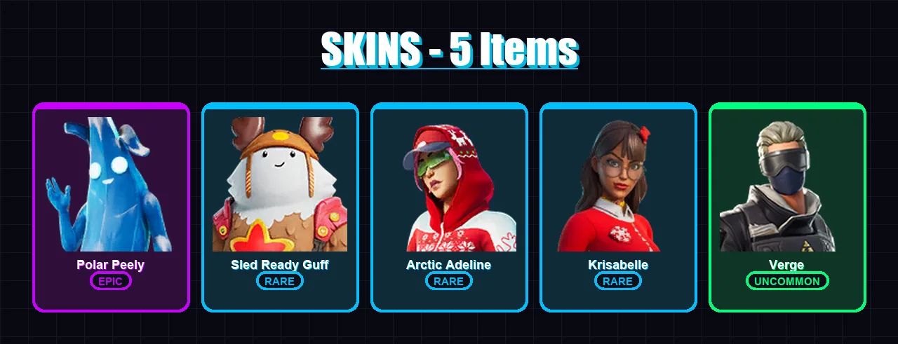 [PS4/PS5/XBOX/PC] | Polar Peely | Sled Ready Guff | Arctic Adeline | Krisabelle | Verge | 5 skin | 13 pickaxe | 14 emote | 14 glider | Lv241