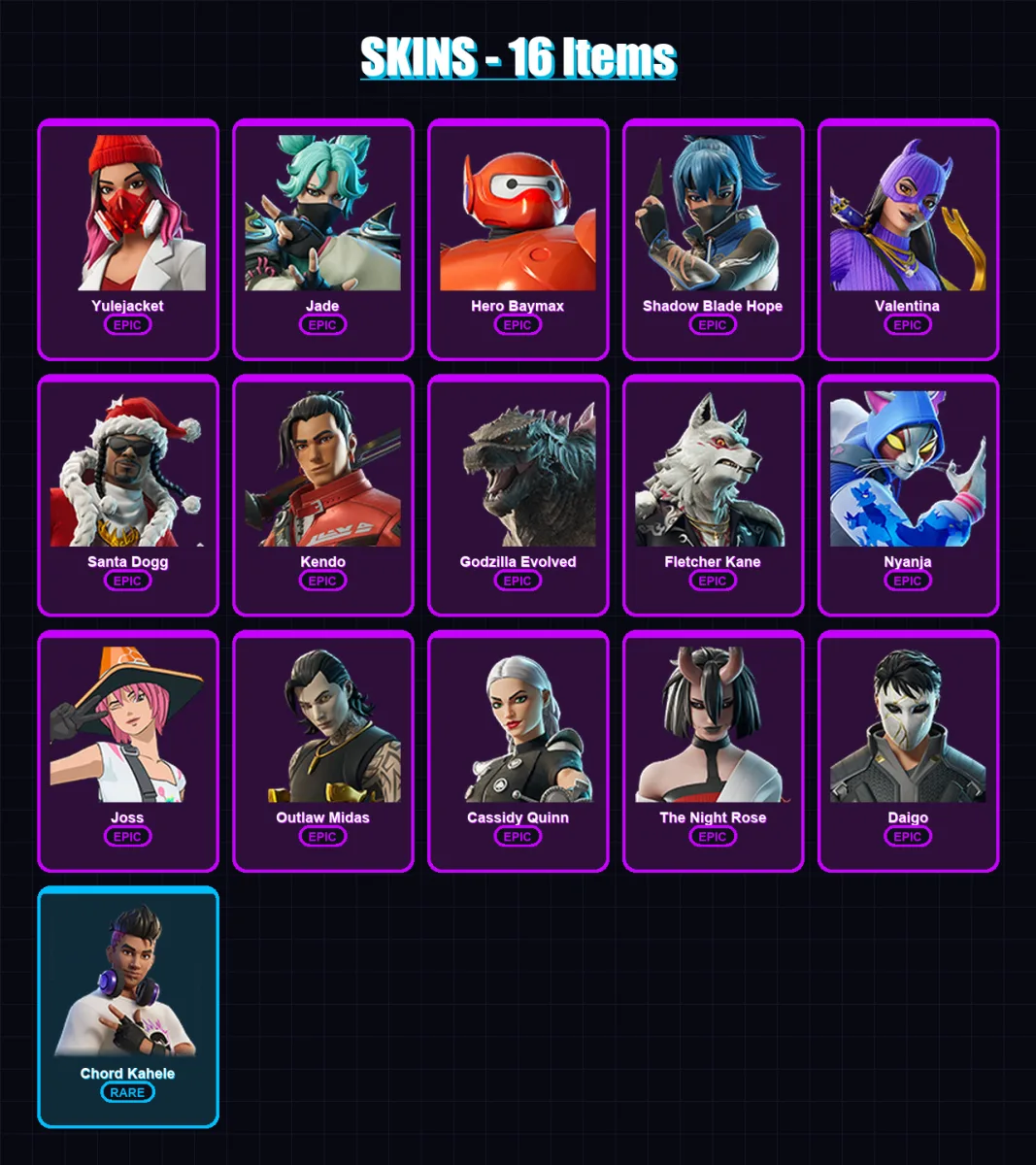 [PS4/PS5/XBOX/PC] | Yulejacket | Jade | Hero Baymax | Shadow Blade Hope | Valentina | 16 skin | 51 pickaxe | 29 emote | 31 glider | Lv333