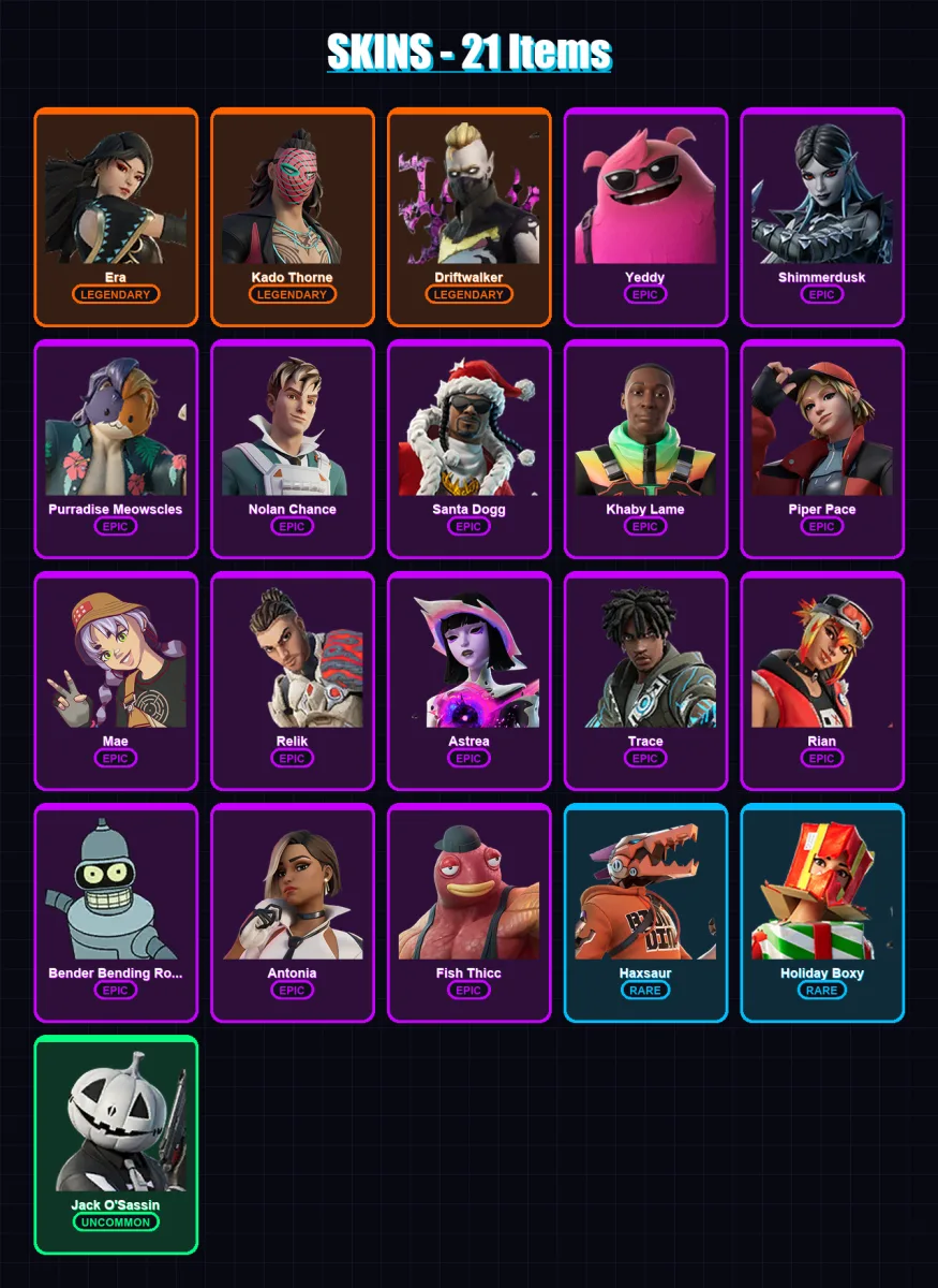 [PC/XBOX] | Era | Kado Thorne | Driftwalker | Yeddy | Shimmerdusk | 21 skin | 27 pickaxe | 31 emote | 28 glider | Lv337