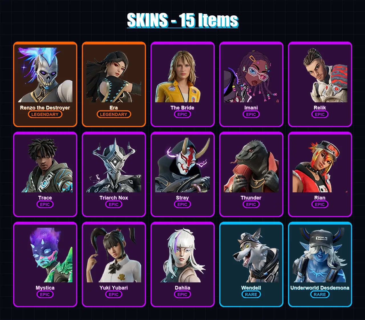 [PC/XBOX/PSN] | Renzo the Destroyer | Era | The Bride | Imani | Relik | 15 skin | 32 pickaxe | 13 emote | 21 glider | Lv206 — Fortnite account