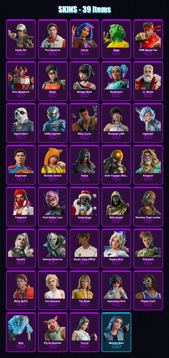 [PC/PSN] | Carter Wu | Poe Dameron | Carina | Ziggy | FIRE Master Kai | 39 skin | 93 pickaxe | 45 emote | 54 glider | Lv988