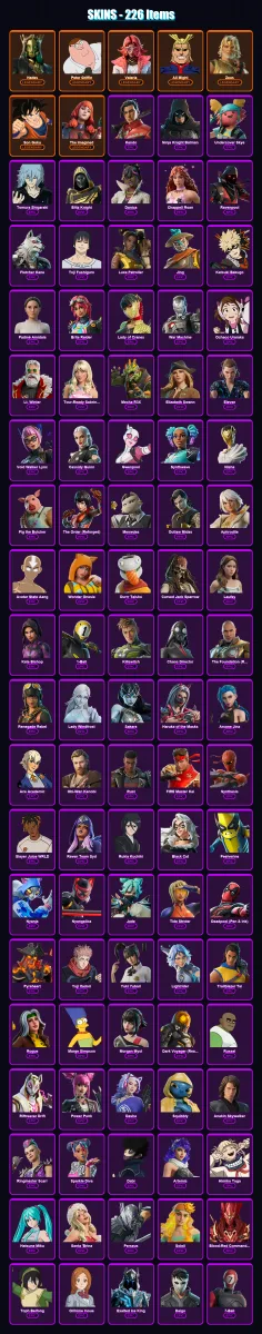 [PS4/PS5/PC] | Hades | Peter Griffin | Valeria | All Might | Zeus | 226 skin | 251 pickaxe | 166 emote | 135 glider | Lv1913