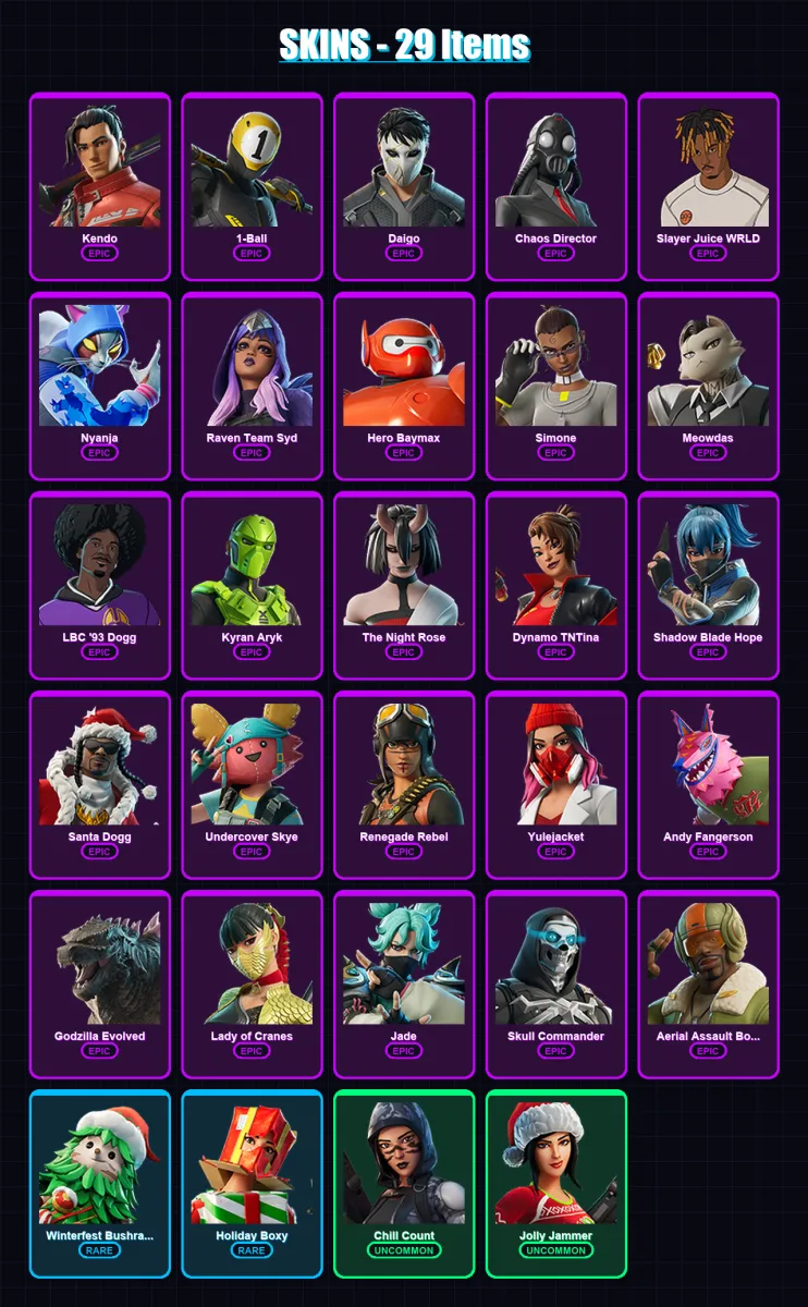 [PC/XBOX/PSN] | Kendo | 1-Ball | Daigo | Chaos Director | Slayer Juice WRLD | 29 skin | 46 pickaxe | 30 emote | 30 glider | Lv373