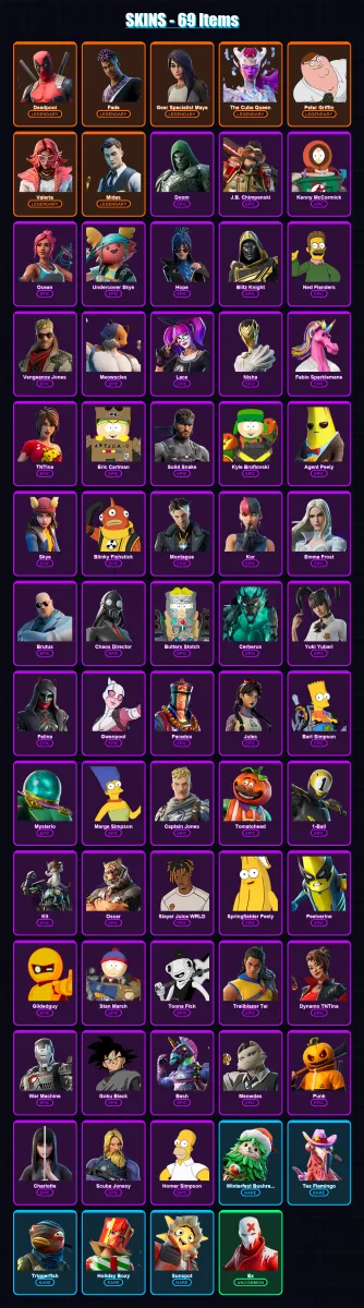 [PC/XBOX] | Deadpool | Fade | Gear Specialist Maya | The Cube Queen | Peter Griffin | 69 skin | 92 pickaxe | 79 emote | 74 glider | Lv892 — Fortnite account