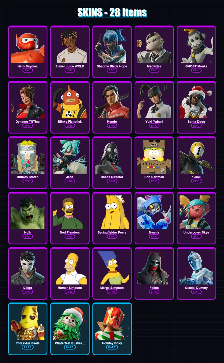 [PC/XBOX/PSN] | Hero Baymax | Slayer Juice WRLD | Shadow Blade Hope | Meowdas | GHOST Monks | 28 skin | 68 pickaxe | 32 emote | 51 glider | Lv813 — Fortnite account