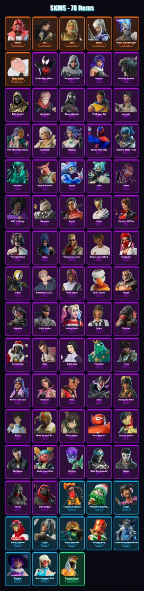 [PC/XBOX/PSN] | Valeria | Era | Zeus | Mizuki | Renzo the Destroyer | 78 skin | 132 pickaxe | 93 emote | 83 glider | Lv1538