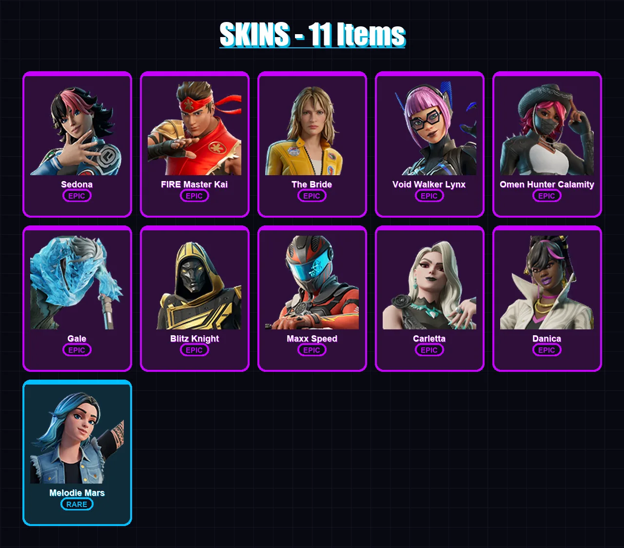 [PC/PSN] | Sedona | FIRE Master Kai | The Bride | Void Walker Lynx | Omen Hunter Calamity | 11 skin | 22 pickaxe | 4 emote | 12 glider | Lv87