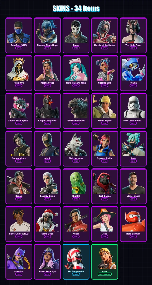 [PC/PSN] | Sub-Zero (MK3) | Shadow Blade Hope | Daigo | Haruka of the Masks | The Night Rose | 34 skin | 62 pickaxe | 66 emote | 44 glider | Lv704