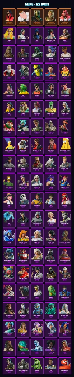 [PS4/PS5/XBOX/PC] | Joltara | Peter Griffin | Hades | Zeus | Valeria | 122 skin | 177 pickaxe | 133 emote | 115 glider | Lv2621 — Fortnite account