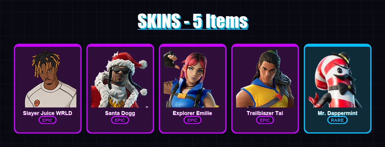 [PC/XBOX/PSN] | Slayer Juice WRLD | Santa Dogg | Explorer Emilie | 5 skin | Lv113