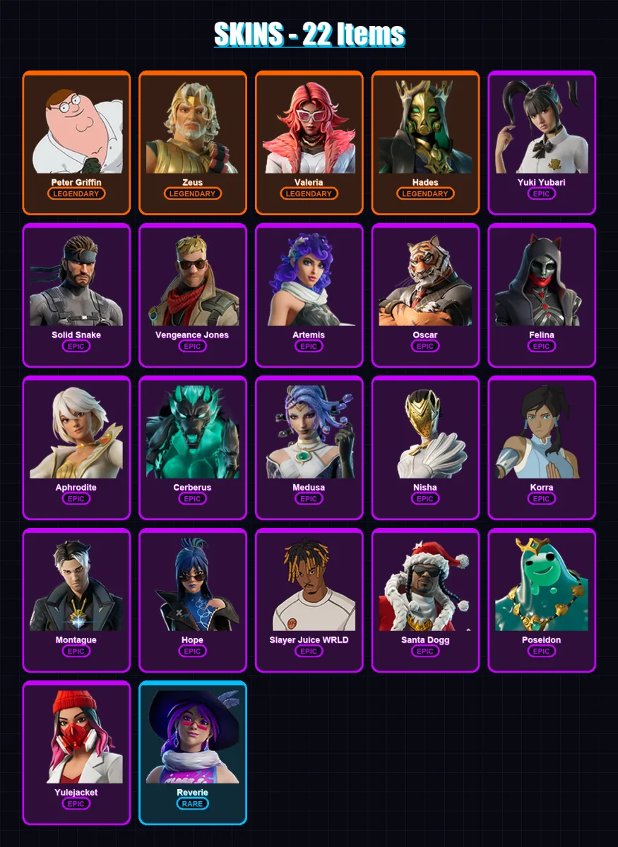 [PC/XBOX/PSN] | Peter Griffin | Zeus | Valeria | Hades | Yuki Yubari | 22 skin | 52 pickaxe | 34 emote | 41 glider | Lv688