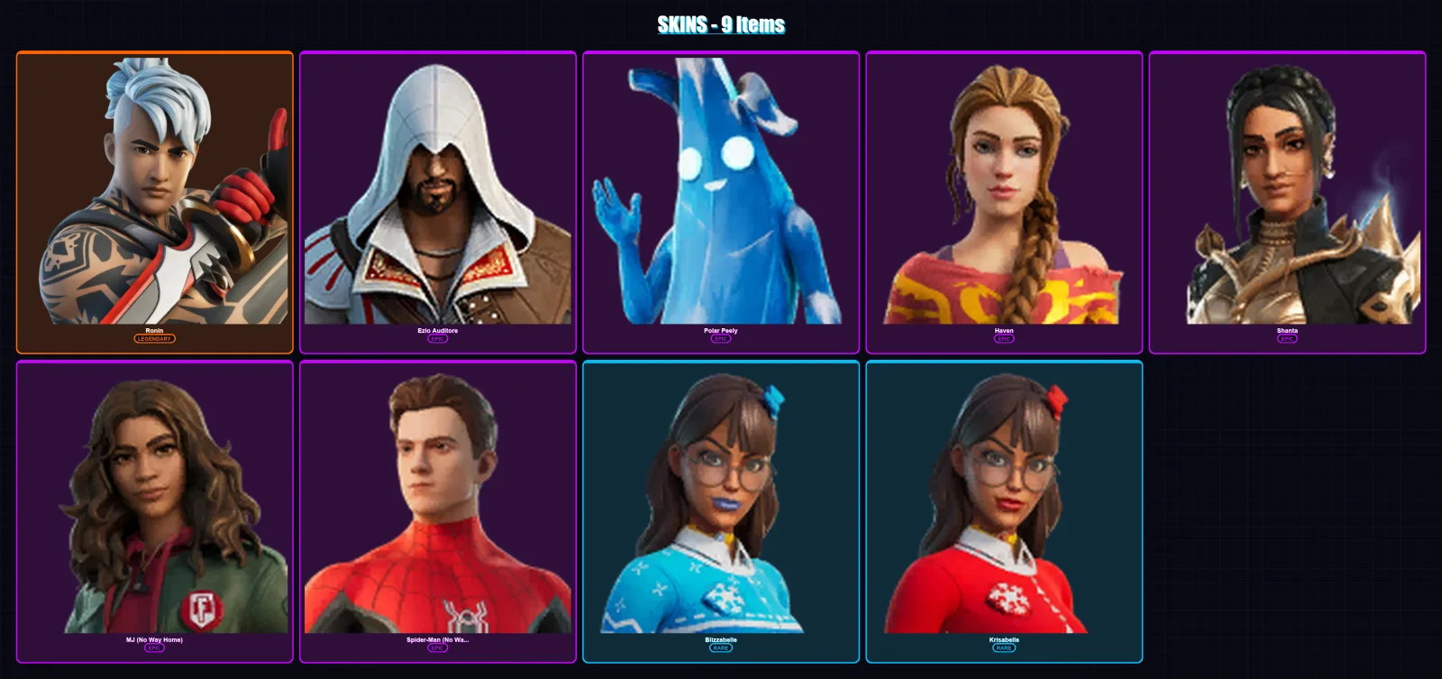 [PC/XBOX/PSN] | Ronin | Ezio Auditore | Polar Peely | Haven | Shanta | 9 skin | 12 pickaxe | 7 emote | 9 glider | Lv179