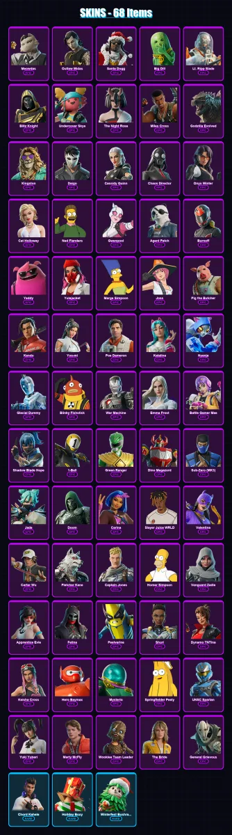 [PC/XBOX/PSN] | Meowdas | Outlaw Midas | Santa Dogg | Big Dill | Lt. Ripp Slade | 68 skin | 125 pickaxe | 75 emote | 92 glider | Lv1264