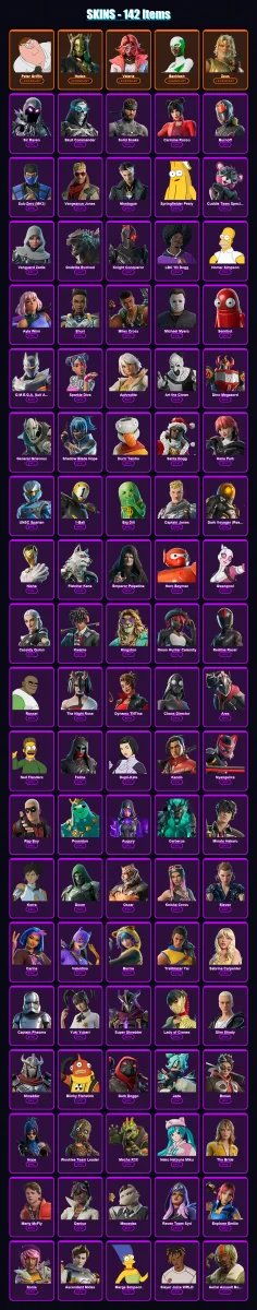 [PC/PSN] | Peter Griffin | Hades | Valeria | Backlash | Zeus | 142 skin | 181 pickaxe | 135 emote | 106 glider | Lv2385 — Fortnite account