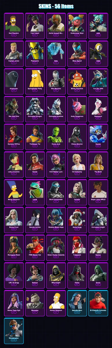 [PC/PSN] | Ned Flanders | Yuki Yubari | Aerial Assault Bomber | Undercover Skye | Jade | 56 skin | 73 pickaxe | 43 emote | 42 glider | Lv337 — Fortnite account